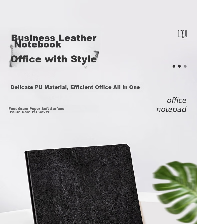 Deli 25K 80-Sheet Classic Business Leather Notebook, Soft Cover with Pasted Pages, Meeting Journal Diary Notebook, 205mm*143mm, Black, 7995 2