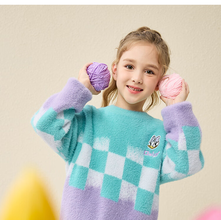 DISNEY Children's Clothing, Girls' Round Neck Sweater, Fashionable Gradient Mesh Warm Top, Winter 2023, DB341HE09, Pink, Size 120 19