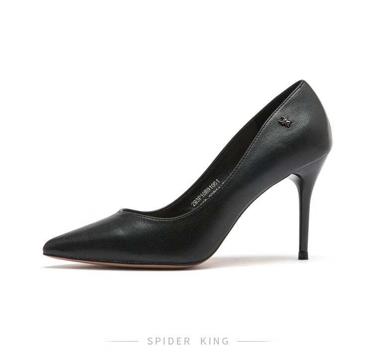 SPIDER KING Women's High Heel Shoes Stiletto Commuter Pointed Toe Versatile Professional Work Leather Shoes Black Size 38 15