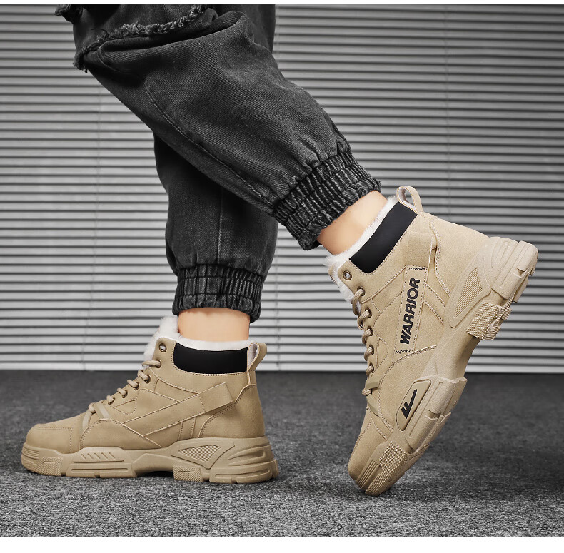Huili Men's Martin Boots, 2025 Autumn And Winter New Style Men's Fleece-Lined Snow Boots, Warm Work Boots, Cotton Shoes, Khaki, Size 41 21