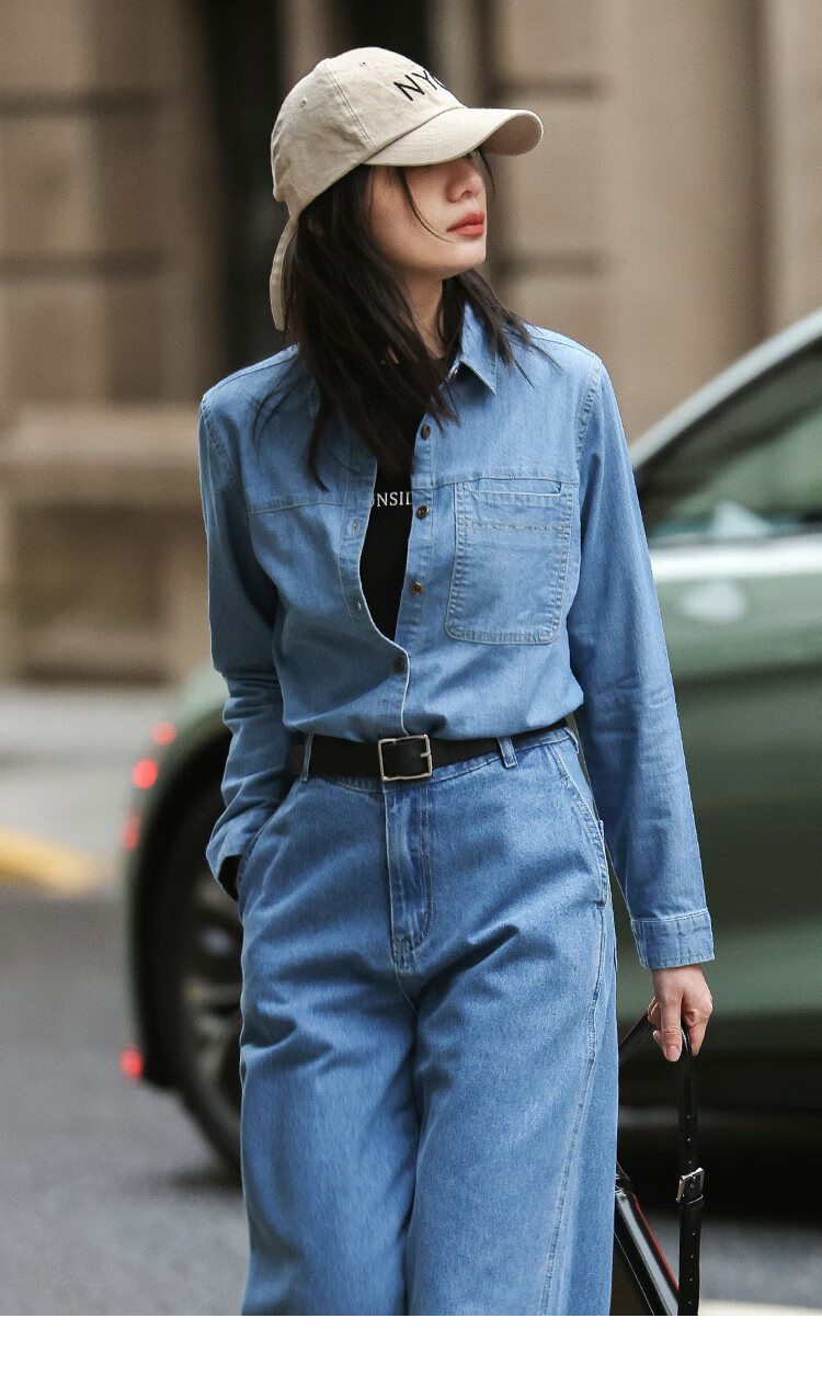 Dme Distinctive Single-Pocket Denim Shirt for Women, Medium Denim Blue, Size L 19