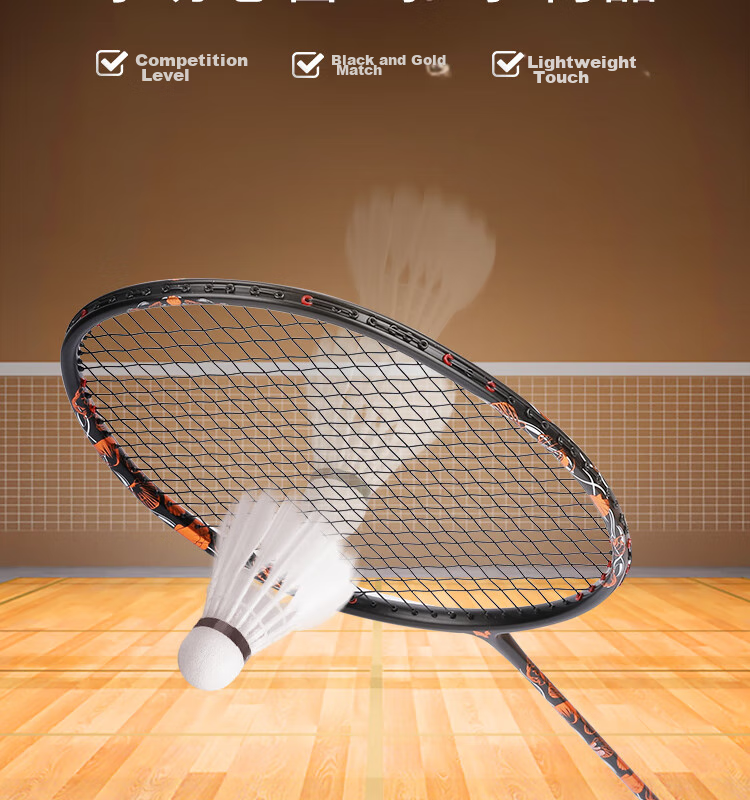 Yodiman Secondary-Shaped Black Gold Badminton Racket, 4U Full Carbon V8 Single Racket (Pre-Strung) 7