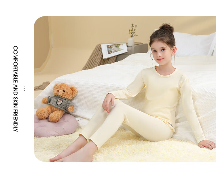 Langsha Children's Pajamas for Boys And Girls, All-Season Lycra Elastic Sleepwear for Older Kids, Baby Solid Color Youth Home Wear Underwear Set 12