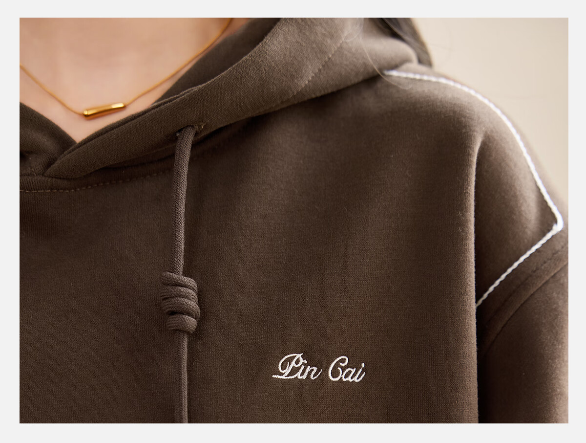 PinCai Fleece-Lined Sweatshirt for Women, Loose Drawstring Hoodie, Autumn And Winter Fleece-Lined Thickened Solid Color Jacket P144W2001 7