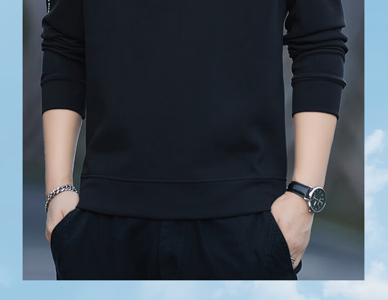 ROMON Men's Sweatshirt Spring and Autumn Long Sleeve Pullover T-Shirt Casual Comfortable Jacket Base Shirt 8170 Black L 2