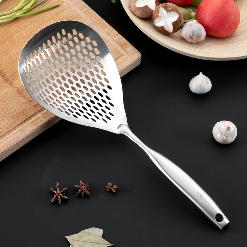 Onlycook 304 Stainless Steel Strainer, Large Dumpling Skimmer, Deep-Frying Filter, Kitchen Slotted Spoon, Thickened Long-Handled Large Ladle
