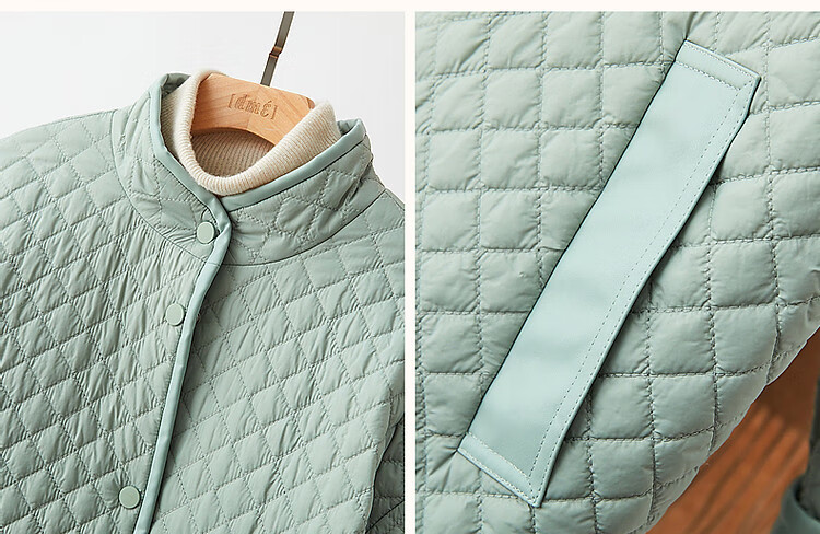 Dme [Quilted Diamond-Patterned Cotton Coat] Winter Stand-Collar Loose Drop-Shoulder Anti-Chafe Padded Jacket for Women, Mid-Length Style, Black, Size M 13
