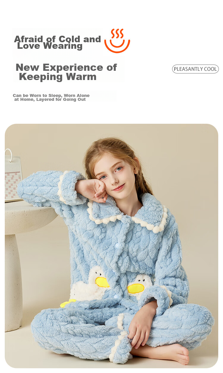 LangSha [Fleece-Lined Thick Flannel] Children's Pajamas, Girls' Autumn And Winter Sleepwear, Big Kids' Home Wear, Warm Set 13