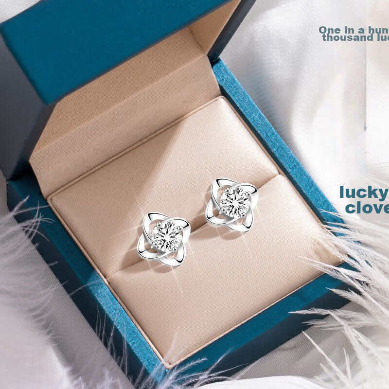 MANHE S999 Sterling Silver Four-Leaf Clover Stud Earrings for Women, New 2026 Style Birthday Gift for Female Friends