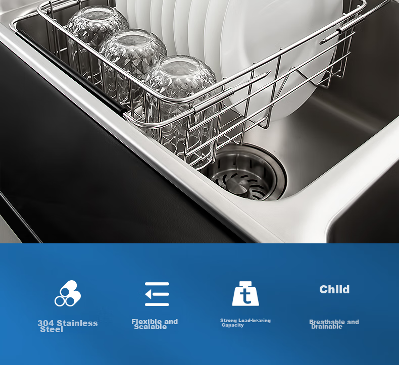 MAXCOOK Kitchen Sink Draining Rack Storage Shelf 304 Stainless Steel Expandable Draining Basket Dish Rack Organizer 2
