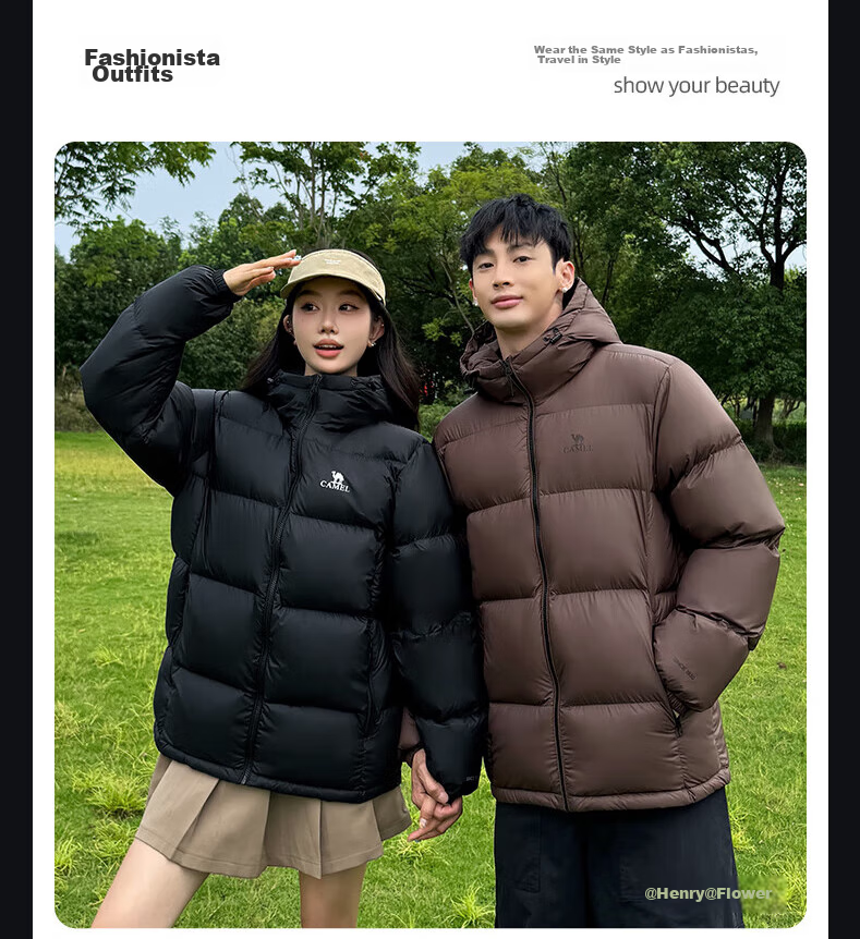 CAMEL Flame Mountain down Jacket for Men And Women, Urban Light Outdoor Thickened Cold-Resistant Puffer Coat Winter Outerwear 4