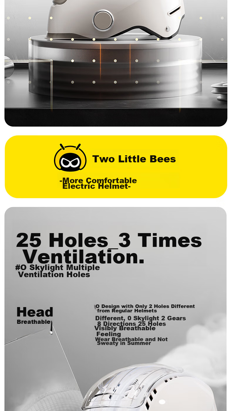 Two Little Bees 3C Certified Electric Vehicle Helmet Motorcycle Four-Season Universal Half Helmet Sun Protection Anti-Fog Dual Lens Zero-Pressure Skylight Unisex Electric Bike Helmet TK47 Zero-Pressur 51