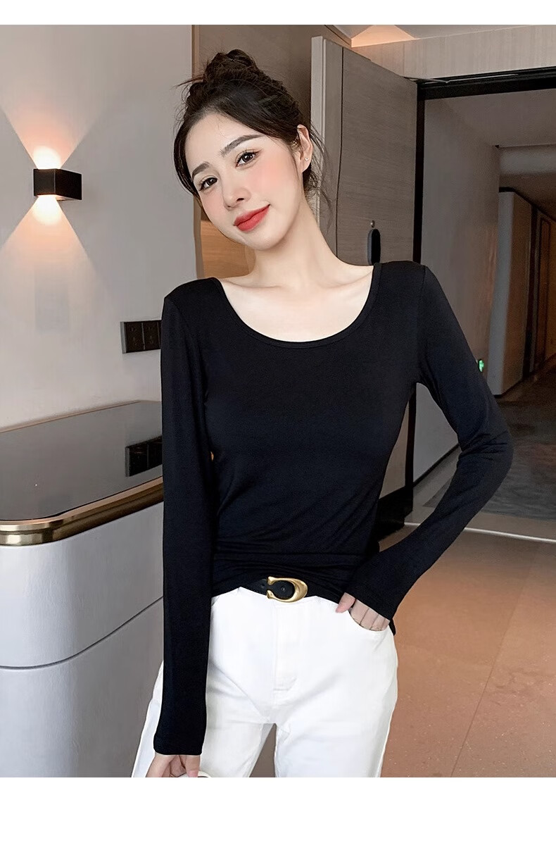 Woodpecker Modal Base Layer Women's Double U Neck Long Sleeve T-Shirt Stylish Outerwear Thin White S 19