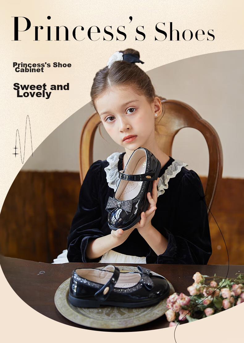 Follow Me Girls' Leather Shoes, Children's Princess Shoes, Patent Leather Soft Sole Performance Shoes, Children's Flats, Square-Toe Leather Shoes, Lotus Pink, Size 36 1