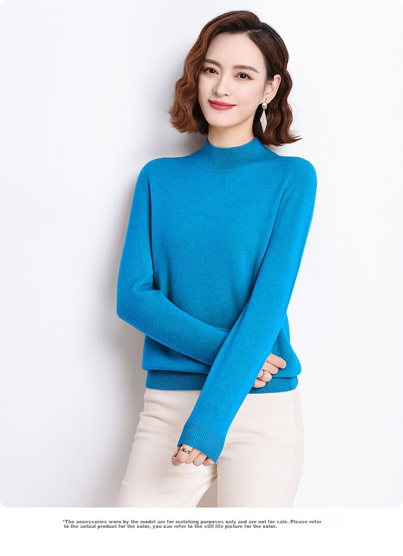 Hengyuanxiang 100% Pure Wool Sweater for Women, Semi-Turtleneck, Loose-Fitting Base Layer, Autumn And Winter Fashion Women's Knit Top 33