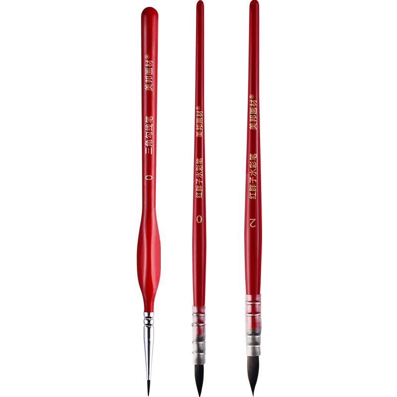 BGI-WAPM Red Chubby Watercolor Pen Set, 2 Pieces Combination Round Tip Watercolor Brushes, Professional Grade Round Head Brush, Watercolor Calligraphy Brush #0#2 Line Drawing Pen #000 [Red Chubby]
