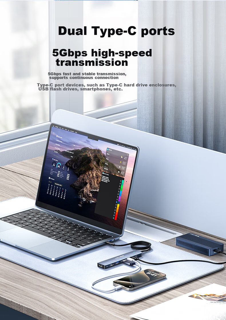 Acasis Type-C Expansion Dock, Computer Desk Type-C to HDMI Adapter, IPad Pro Converter, USB Hub, 4K Compatible with MacBook, Apple, 1 Meter DS-9901 12