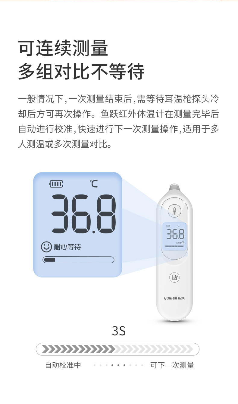 20点抢购 鱼跃 耳温枪 免耳套设计 可连续测温 图6