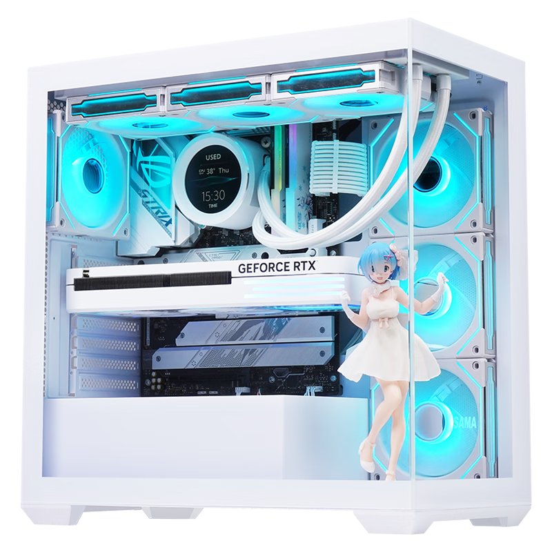 SAMA Illusion White Gaming PC Case, 270° Panoramic View/double-Sided Glass/quick-Release Design/ATX Motherboard Support/360mm Water Cooling Support/10 Fan Positions