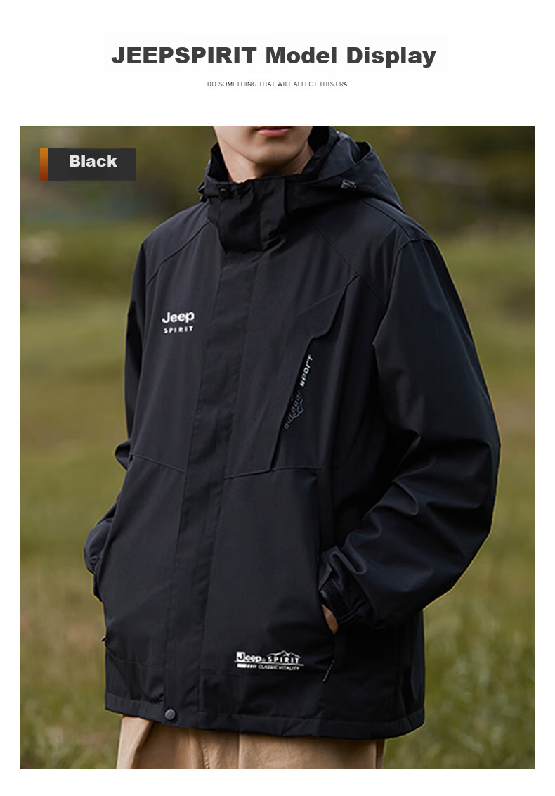 JEEP SPIRIT Men's Spring Jacket, Windproof Coat for Men And Women, Black/dark Gray, 3XL 21