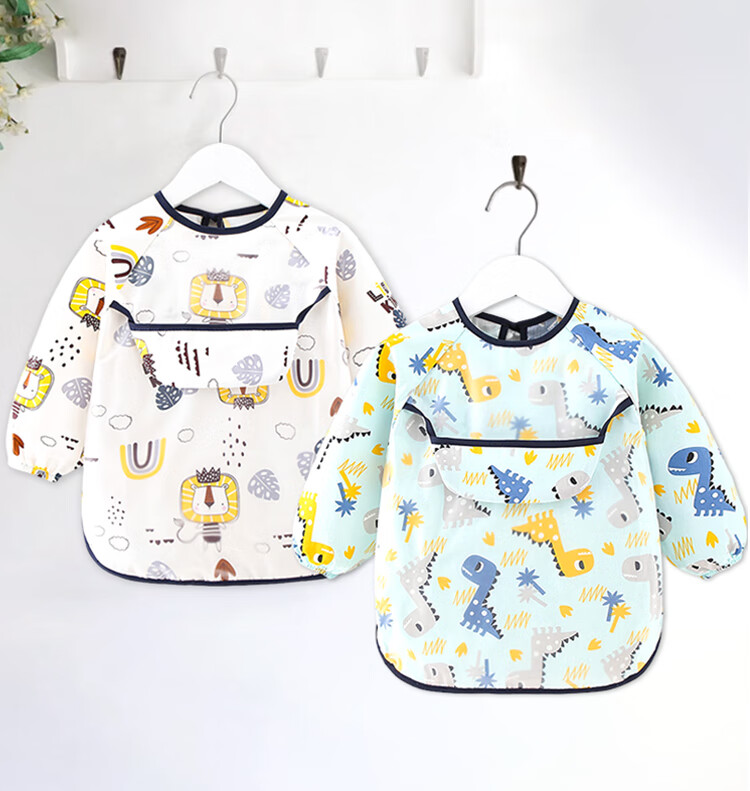 9I9 Baby Eating Smock, Waterproof Long-Sleeve Infant Apron, Kindergarten Drawing Reverse Wear, Anti-Dirt, 2-Piece Set, A123 9