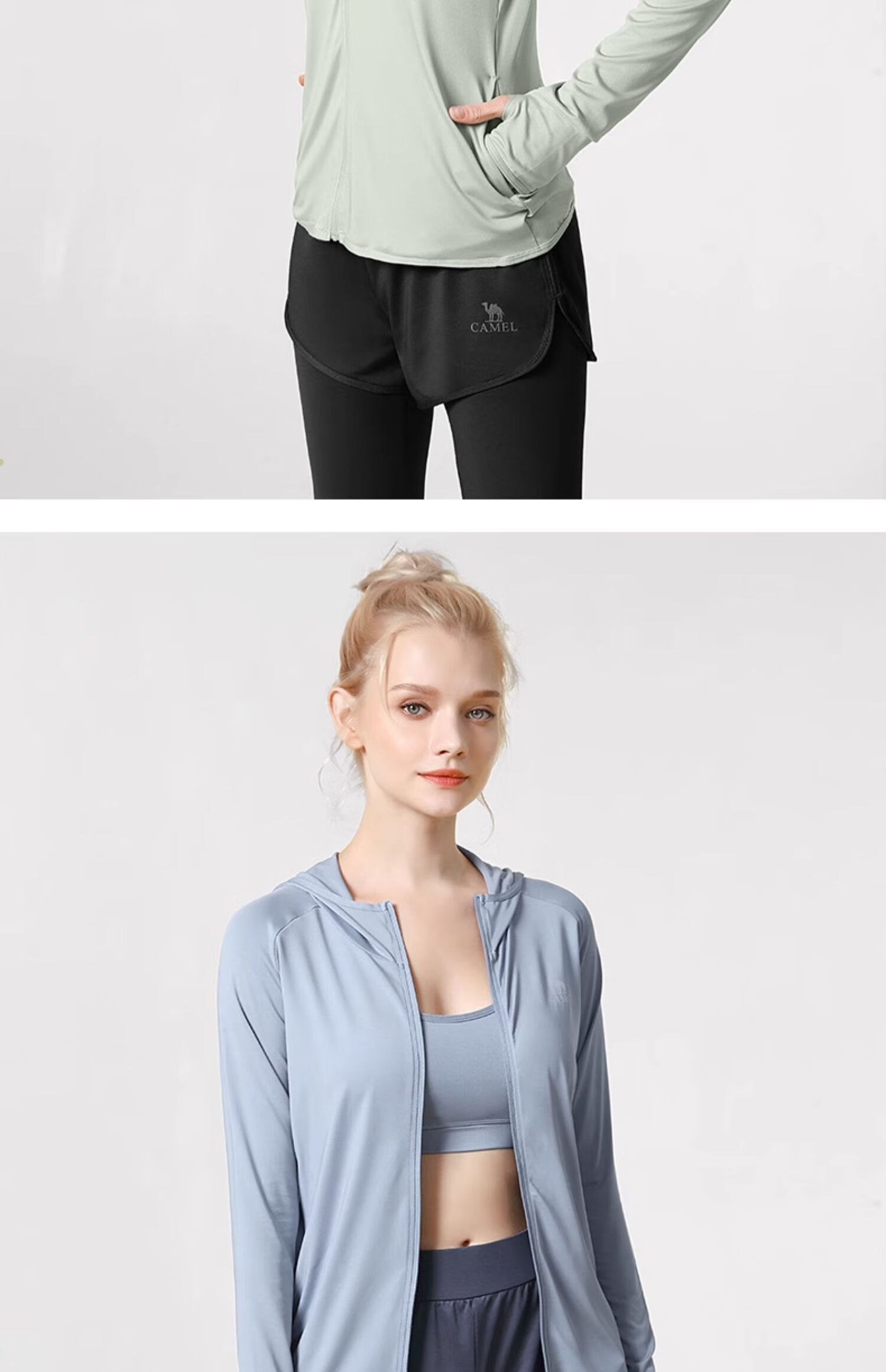 CAMEL Yoga Outfit for Women, Long-Sleeve Autumn And Winter Sportswear, Morning Running Clothes YK22255493, Sky Blue/navy Blue 20