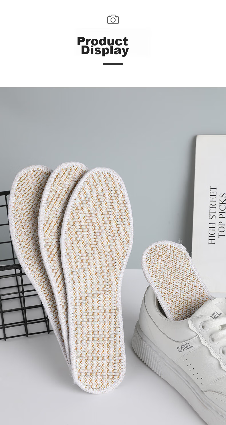 FOOTOPPO Linen Herbal Insoles for Men, Summer Sports Sweat-Absorbing Breathable Cotton Linen Shoes Odor-Resistant Insoles for Summer 16