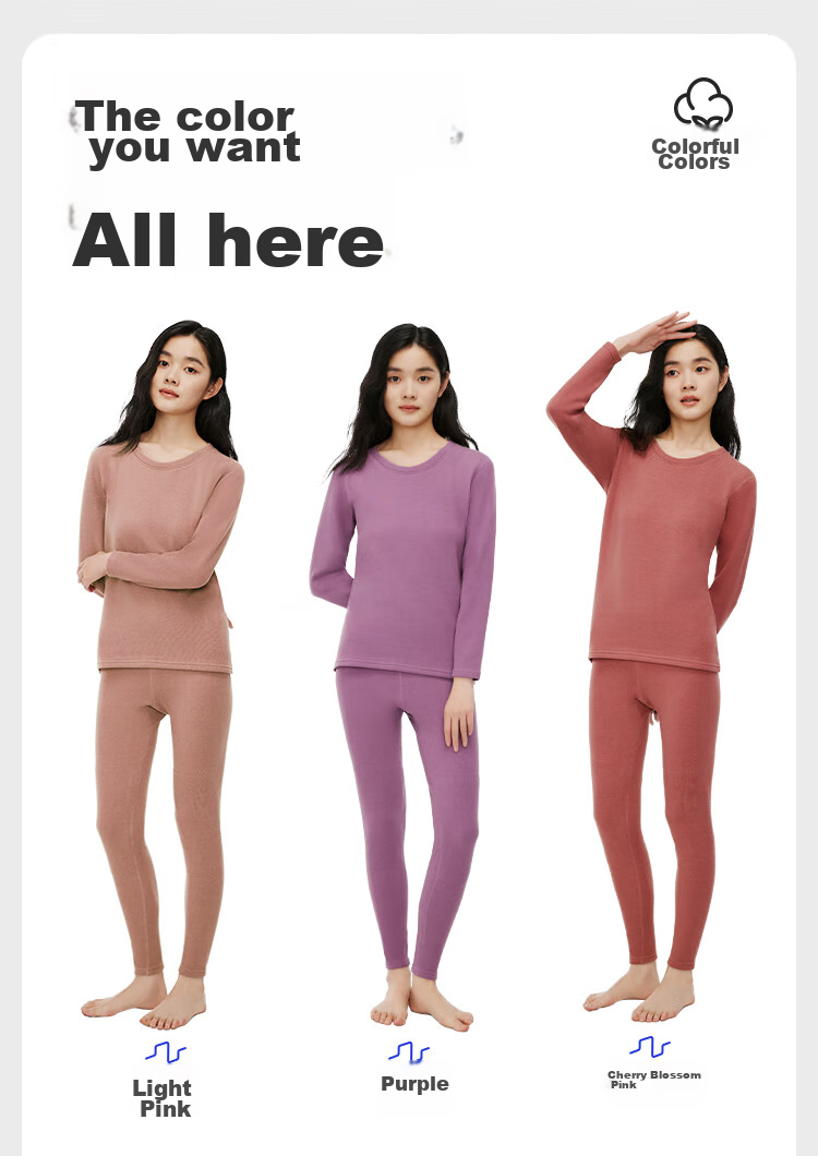 HLA [Xiaohuo-7 Fen Huo] Women's Thermal Underwear, Fleece-Lined Warm Ginger Heating Patch, Thickened Autumn Top And Pants Set 18