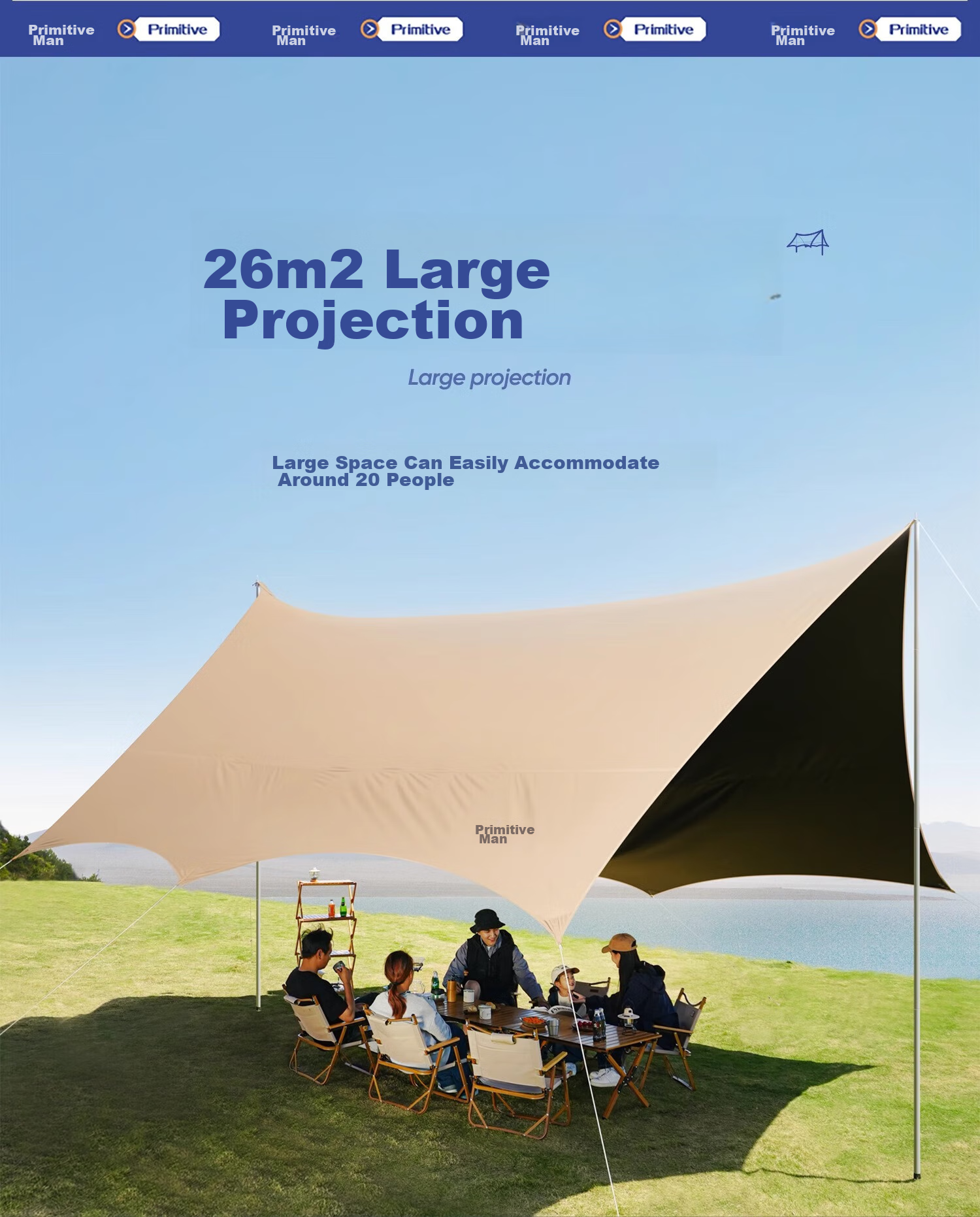 The Primitive Vinyl Canopy Tent, Outdoor Camping Equipment Set, Wild Camping Picnic Sun Protection, Octagonal Butterfly-Shaped Sunshade 17