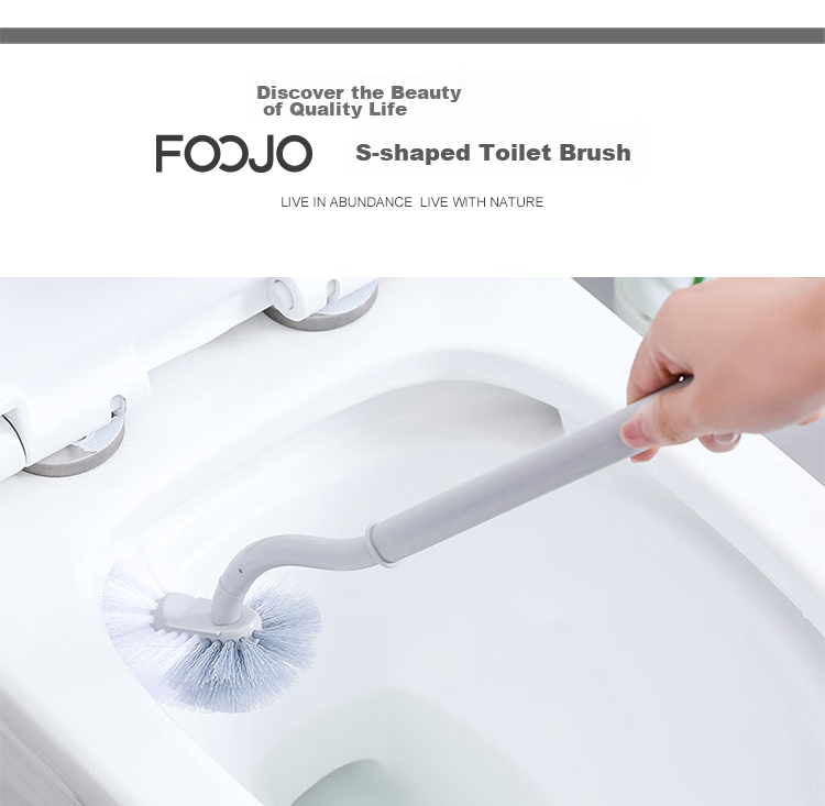 FOOJO Toilet Brush Set of 2, Gray, No Dead Angle, Long Handle Cleaning Brush, S-Shaped Toilet Brush, Wall-Mounted 1