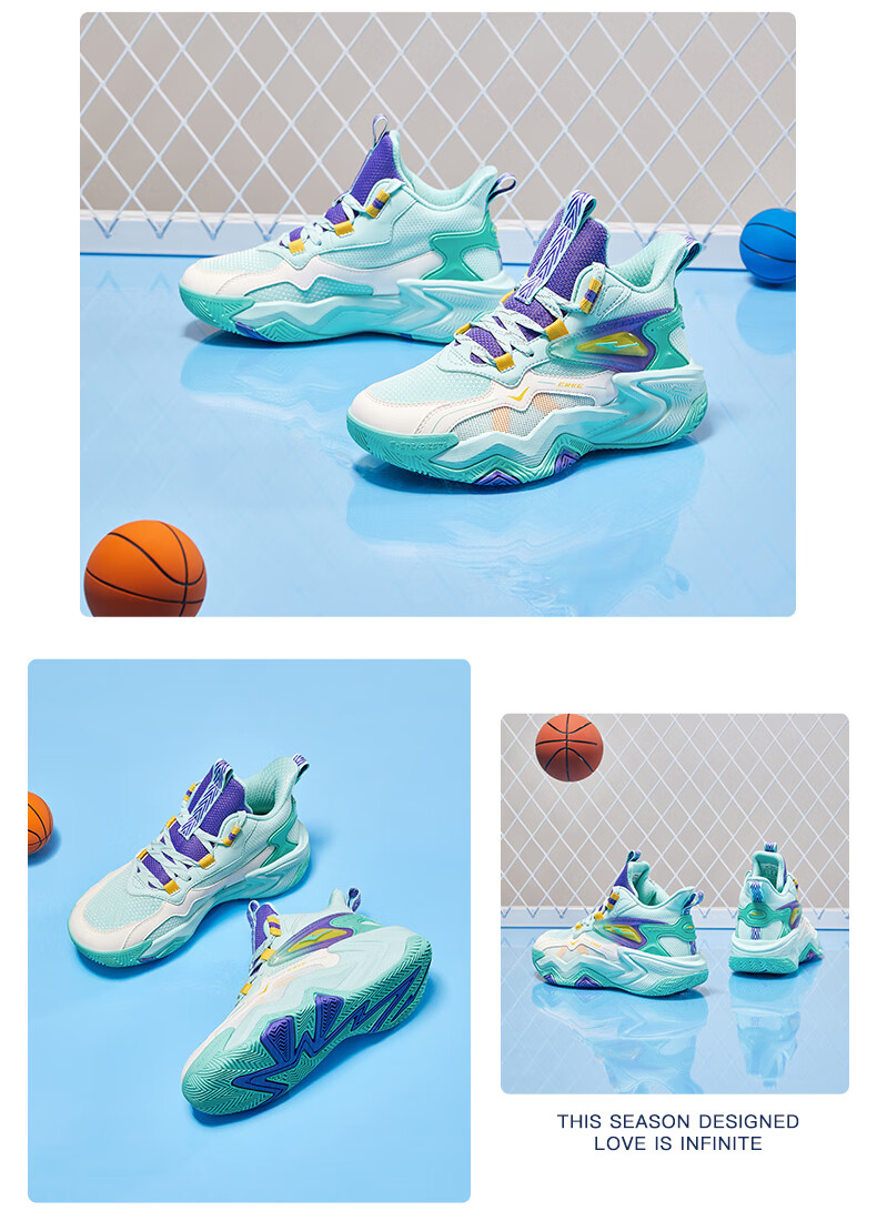 ERKE Children's Basketball Shoes for Spring, Boys' Lace-Up Shock-Absorbing Sneakers, Micro-Crystal White/beeswax Orange, Size 39 13