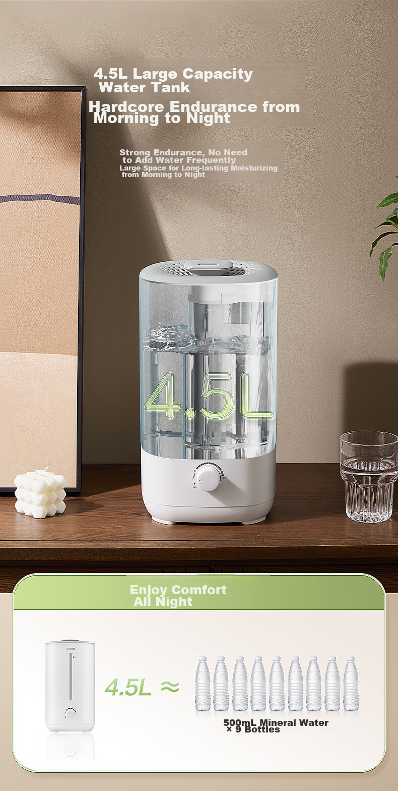 SUPOR Humidifier for Bedroom, Home Use, Infant, Office Desk, Dormitory, Evaporative Mist Maker, Small Air Purifier EHTW-22A for Relieving Dry Throat, Nasal Congestion, Rhinitis, And Allergies 5