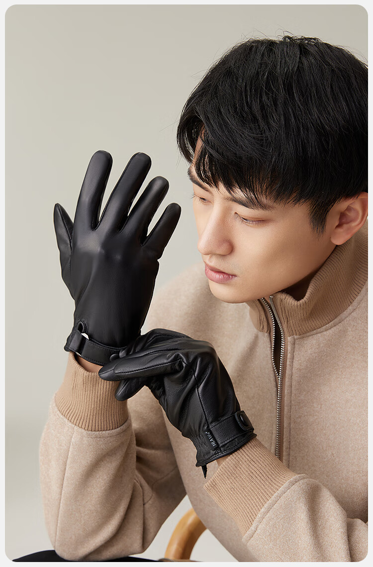 HLA Leather Gloves for Men, Autumn And Winter Warm Driving Cycling Skiing Cold Windproof Birthday Gift for Boyfriend Father 14