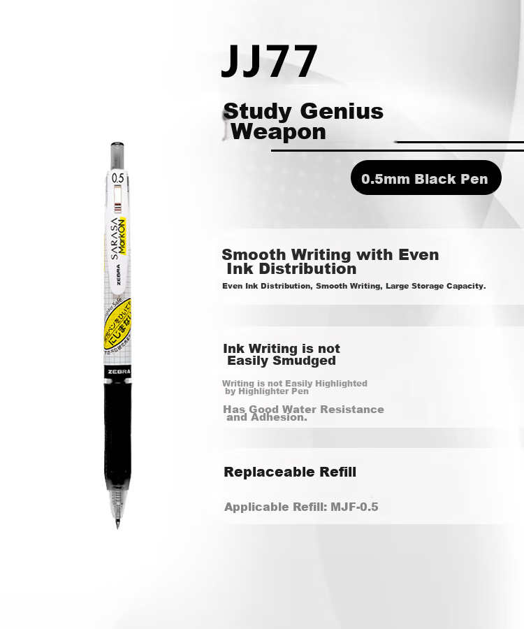 ZEBRA JJ77 Exam Practice Refill Combo Pack, 0.5mm Bullet Tip Pen, Student Exam Writing Gel Pen, Office Pen (4 Pens + 10 Refills) 3