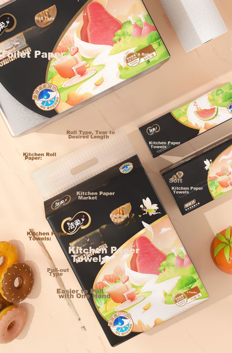 C&S Kitchen Roll Paper, 75 Sheets, 160g*8 Rolls, Back-To Cleaning, Absorbent, Oil-Absorbing, Thickened Double-Layer Disposable Kitchen Paper 15