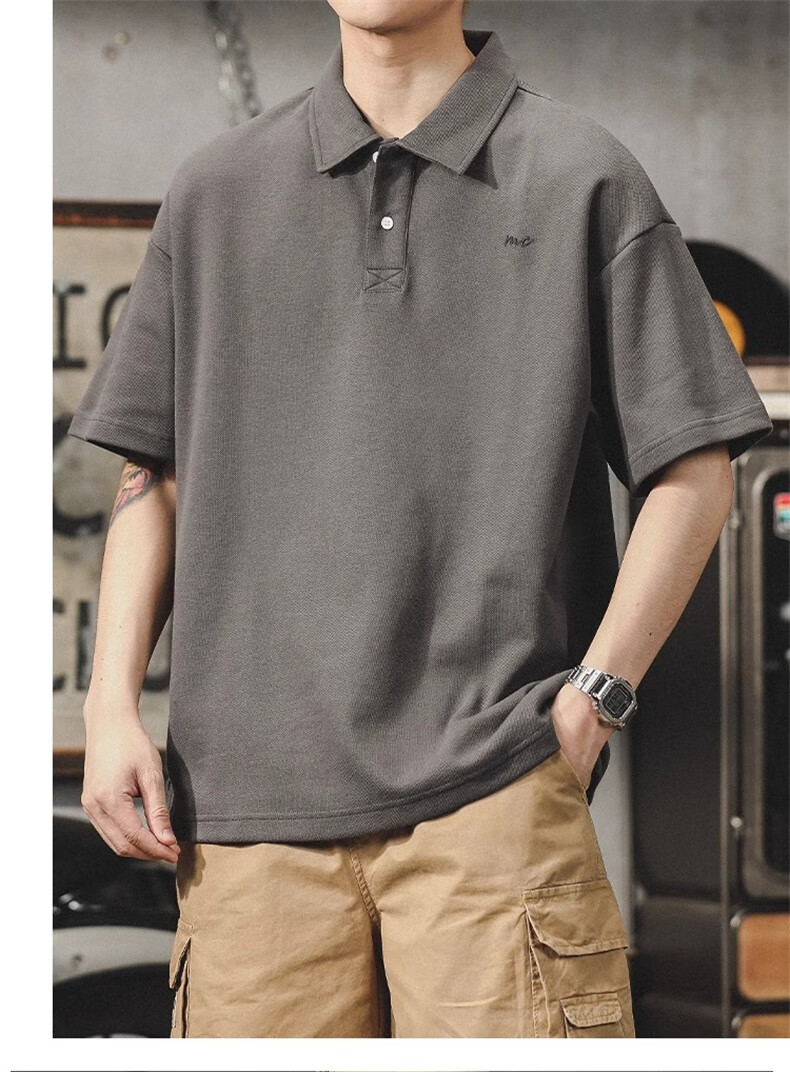 Jeanswest American Vintage Polo Shirt Men Summer Simple Heavyweight Loose Fit Plus Size Short Sleeve Top 16