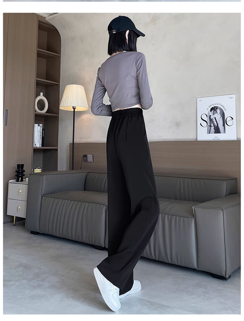 LangSha Black Straight-Leg Dress Pants, Summer Ice Silk Draping High-Waist Wide-Leg Pants for Women, Loose-Fitting Slimming Casual Trousers 14