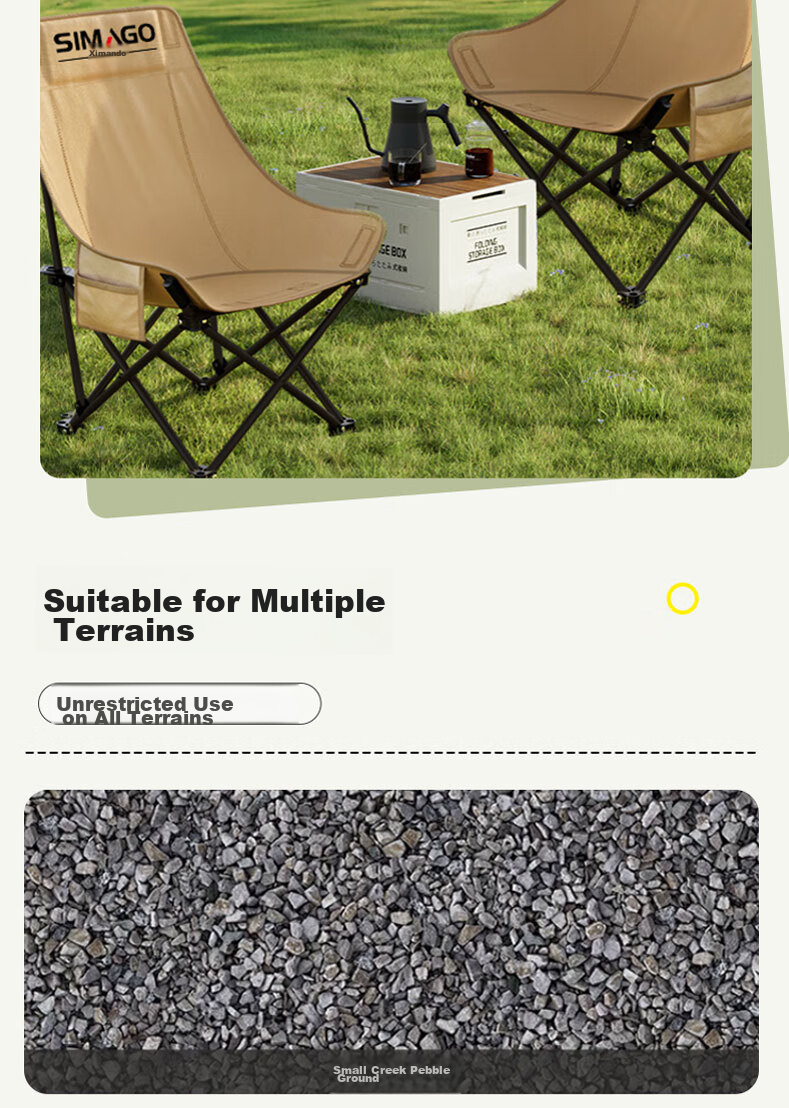 SIMAGO Outdoor Folding Chair Camping Chair Lounge Chair Portable Folding Moon Chair High Backrest Khaki XMDYLY 15