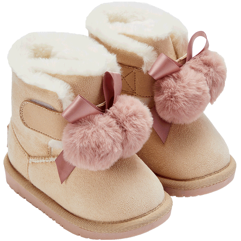 DAVE & BELLA Kids Girls Snow Boots Winter Fleece-Lined Warm Short Boots