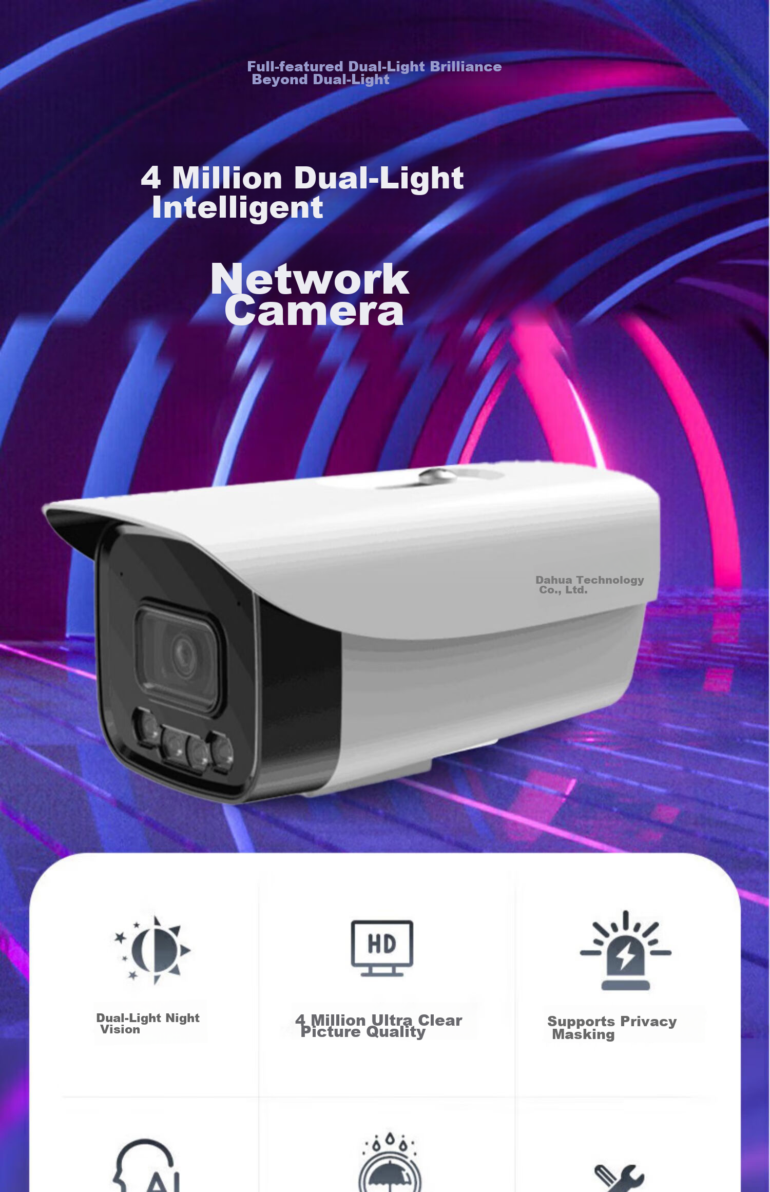 Dahua Camera, 4 Million Pixel Dual-Light Full-Color Night Vision, Fixed-Focus Bullet-Type, for Home And Commercial Use, Indoor And Outdoor Surveillance, POE Powered, DH-P40A1 1