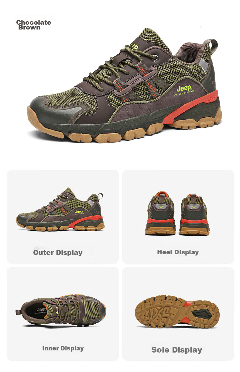 JEEP Hiking Shoes for Men, Outdoor Sports Shoes, Anti-Collision Wear-Resistant Shock-Absorbing Running Shoes, Non-Slip Mountaineering Boots for Men, Dark Blue, Size 42 27