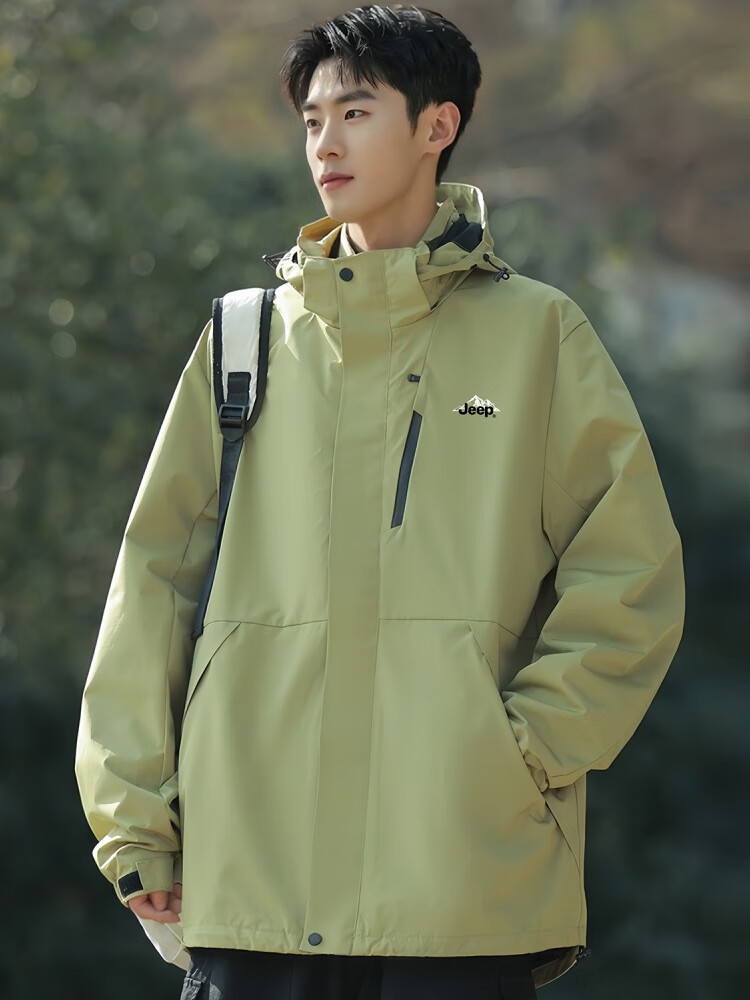 JEEP Men's Loose-Fit Hooded Three-In Sports Outdoor Jacket, Model 670-2, Green, Size XL 10