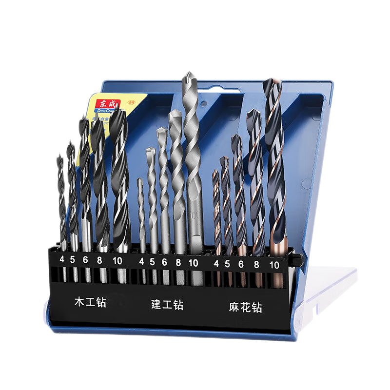 Dongcheng Drill Bits, Impact Drill Bits, Metal Alloy Combination Drill Bits, 15-Piece Set