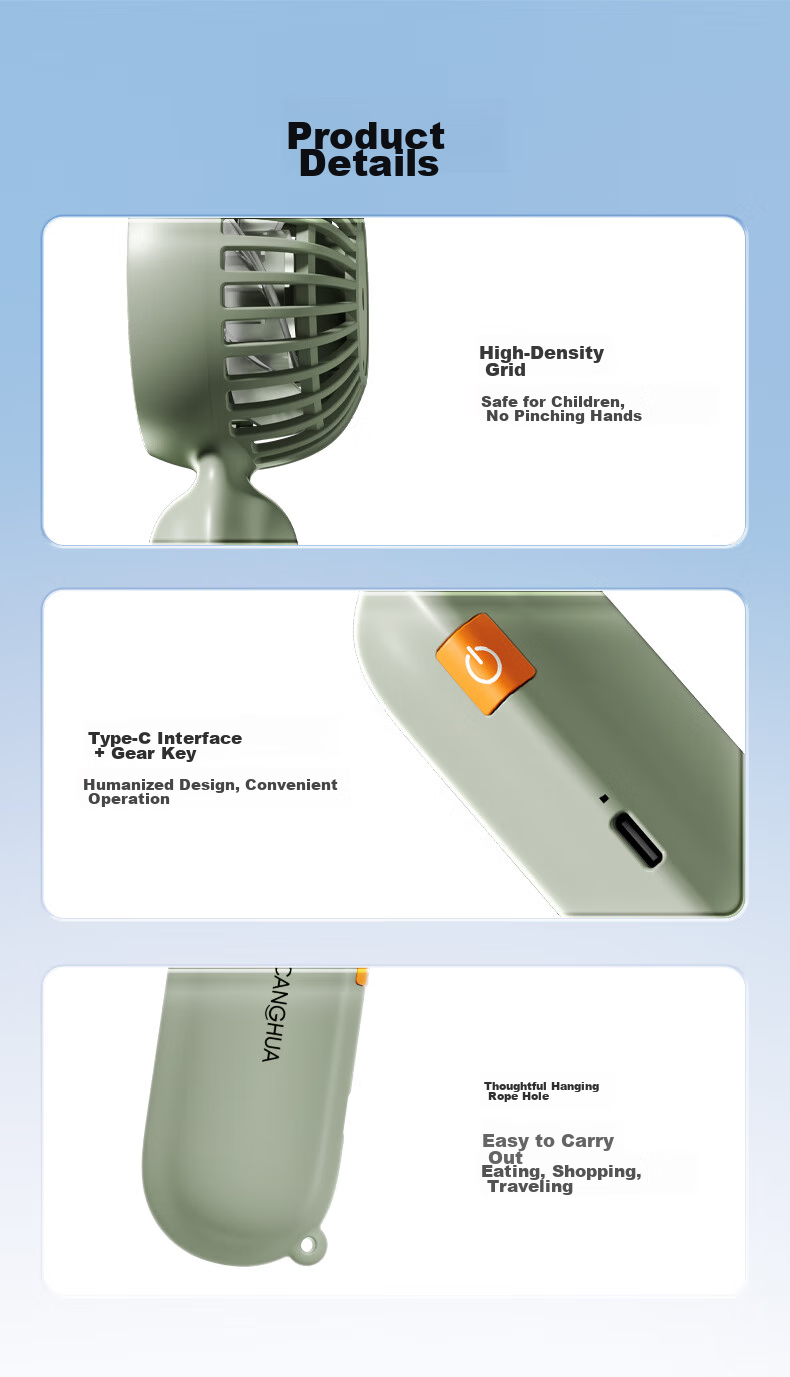 CangHua Handheld Mini Fan, Powerful Long-Lasting Battery Portable Rechargeable Fan, Quiet Compact Personal Fan for Students Children Babies Outdoor Electric Handheld Fan, Gree 15