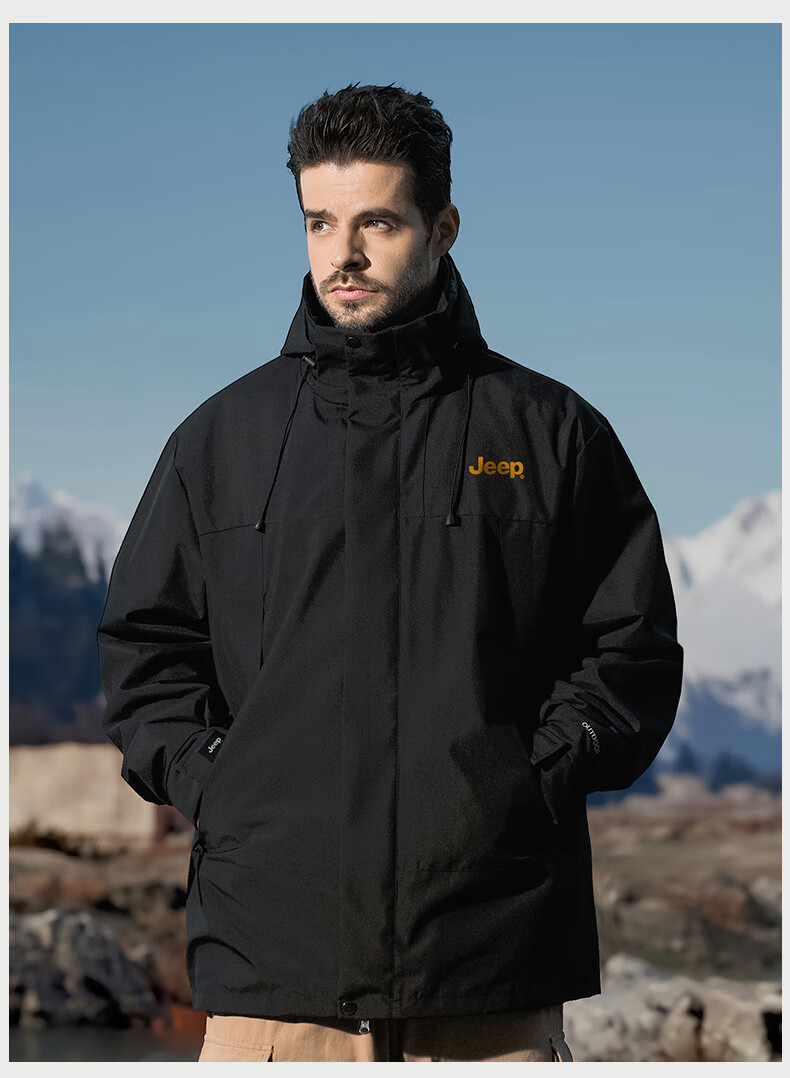 JEEP Men's 3-in-1 Windproof and Wear-Resistant Spring Outdoor Hiking and Mountaineering Jacket 11