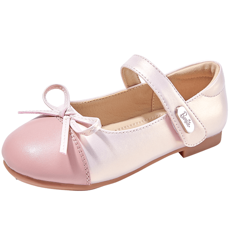 Barbie Children's Shoes, Spring And Autumn Kids Leather Shoes, Cute Color-Block Princess Style Girls' Leather Shoes, Fashion Shoes DA6039 Pink Size 34