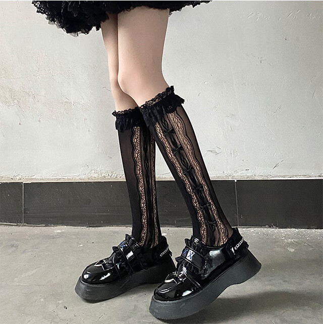 LangSha Silk Stockings, Mid-Calf Socks for Women, Thin Spring And Summer Style with Lace Trim And Bow, Thigh-High Socks, Pure Seductive Style, JK Lolita Silk Stockings 3
