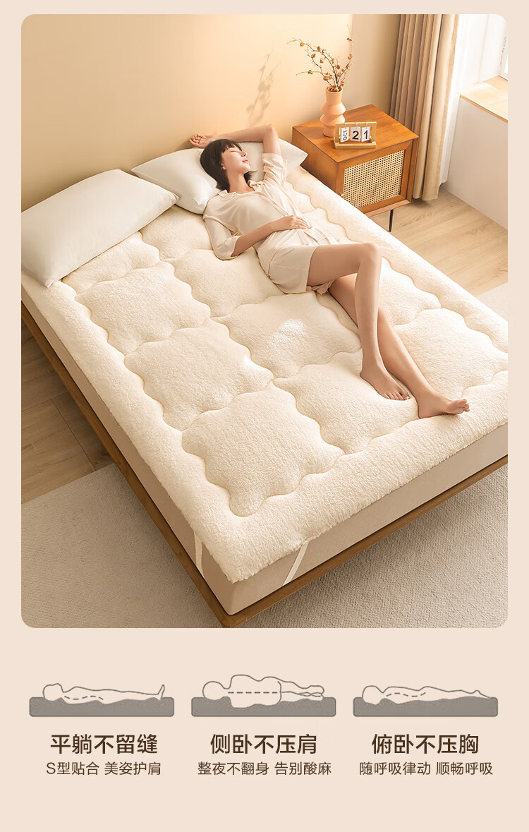 JD Original Warm Sheep Bedding Pad, Class A Cold Winter Warm Lambswool Fabric, Thickened Mattress Pad, 1.8x2m, Fluffy White 12