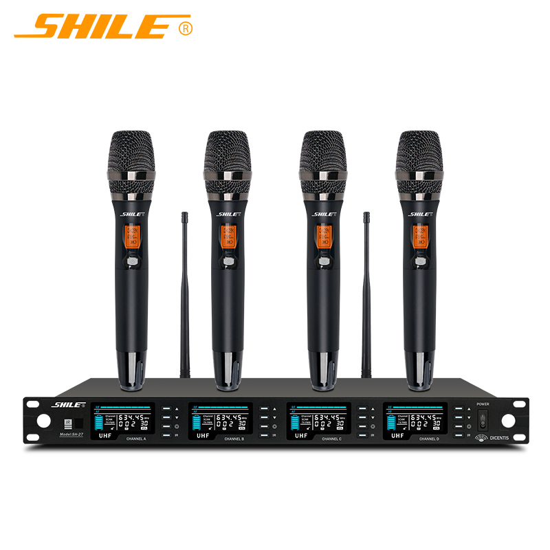SHILE Wireless Microphone System with Four Handheld Mics, UHF Adjustable Frequency Microphones for Meetings, Training, Lectures, Events, Karaoke, KTV, SH-27 Model with 4 Handheld Mics