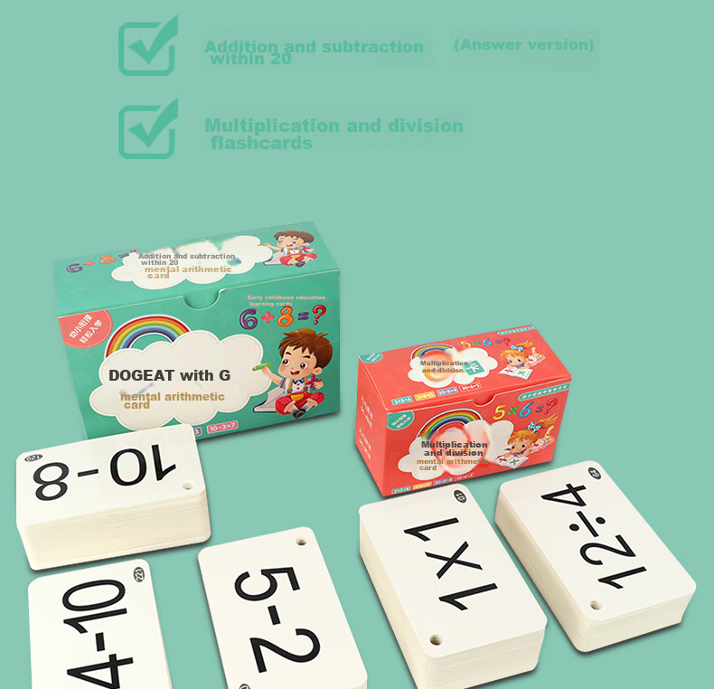 Huashimeng Mental Math Flashcards for First Grade Mathematics: Addition, Subtraction, Multiplication, And Division Tables, 0-20 Addition And Subtraction, 99 Multiplication And Divisio 3